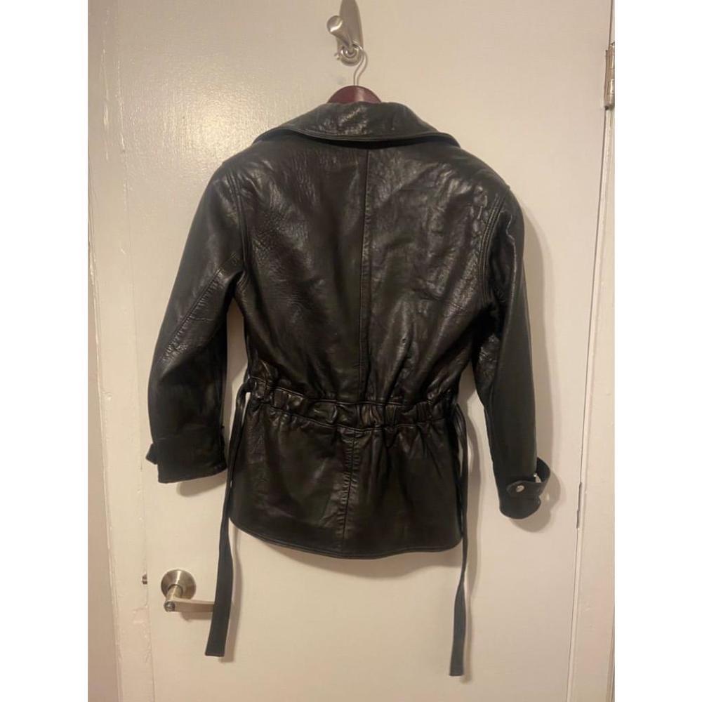 Vintage Rare Henri Bendel New York Black Leather Belted Biker Jacket Size 4 - Picture 10 of 10